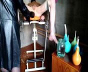 Mistress washes slave's ass with 2 different enema bulbs from enema with red bulb