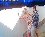 Voyeur footage of couple fucking outside warehouse from warehouse