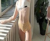 short shorts stretching barefoot from giantess l
