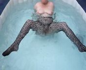 Big Tits MILF Getting wet in Patterned Pantyhose from get soaked water