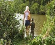 A stunning looking German blonde gets banged near the lake from www banga move son