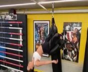 Kate Beckinsale clinging to punching bag with her legs from english girl boobs punch