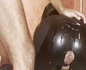 Hard doggy style for black widow in leather suit with a hole from hard doggy style at high speed