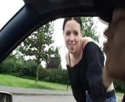 Attractive German chick gets her mouth filled with warm cum from showing outdoor sexy