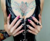 Worship my boobs! A dominatrix in a leather corset teases you with her boobs. from hot boobf a