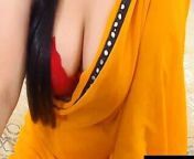 Sexy desi bhabhi in yellow saree from sexy desi indian wife stripping and showing boobs pussy in bathroom