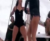 Nina Dobrev dancing with a blonde friend on a boat from dance nina