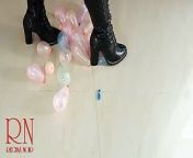 Small balloons pop with high heels boots. from pop with