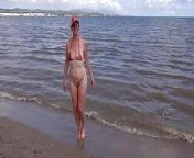 On the beach, I excite my husband from male chastity beach
