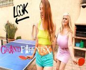 Voyeur Grandpa Wanks while Granny and Stepgranddaughter play table tennis from tennis star san
