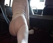 Sexy Yoga in Sheer Tights in the Car, with Whit Socks from jeens pant whit facesitting