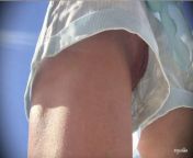 Hidden Look under short shorts close-up from thigt short shorts