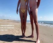 Slut makes fun of her husband on the beach from small penis beach