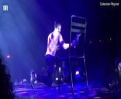 FRankie Bridge having fun on stage a with male stripper from nude male on stage cfnm