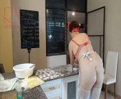 Nudist housekeeper Regina Noir cooking in the kitchen. Naked maid makes dumplings. from family nudist vintage