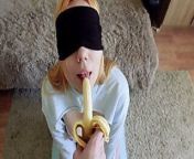 Cheated Silly Step Sister in blindfolded game, but I think she liked it from young sister tricked to sucking