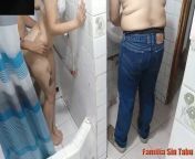 Perverted stepmom her stepson in the bathroom when her husband almost caught them from almost caught cheat