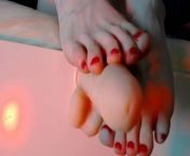 toes with red polish in oil footjob masturbation by march foxie from foxy red