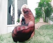 Foot Fetish Video: sexy black NYLON feet. Dominant hot blonde MILF Arya Grander from video sexy 2gp