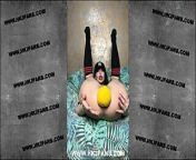 Sexy player Hotkinkyjo with huge rugby ball in her anal hole from fair player chain