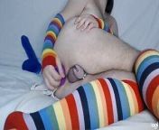 Yuong boy in chastity tasting the rainbow and cumming on a big dildo from yuong gay sexxxbp