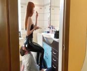 Face-chair for Goddess Kira in Latex Pants - Fullweight Facesitting and Ass Worship from teen