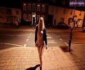 Young blonde wife walking nude down a high street in Suffolk from explicit nudity walk in town among