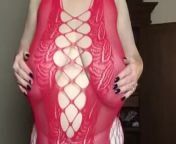 Annabel’s red fishnet dress from xhmster