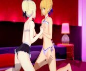 [Fate Stay Night]Saber and Saber Alter Threesome(3d hentai) from fate stay night saber 3d hentai