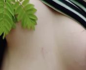 Young boobs. Naked girl walking in the forest. Risky public nudity. from forest walk