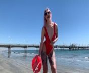 Babewatch teaser with sexy lifeguard Magnea from girl changing bikini on beach