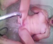 Belarusian Teen masturbates pussy with a stream of water in the bathroom from water jet