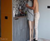 Passionate morning standing sex with petite redhead babe in the kitchen - Ruda Cat from black and white standing fuck very painful
