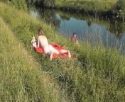 Riverside naked milf sunbathing is not shy about random fisher. Outdoors. Wild beach. Public nudity from valeria lukyanova nude xx