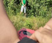 Allowed a guy to jerk off on himself in the park from milf flashing and masturbating by the river
