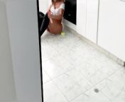 I spy my kinky stepmom while cleaning the kitchen from indian sexy towel dance