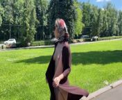 Stylish Lady walks naked in park. Public. from małolaty nago