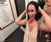 Eva cumming hard in public restaurant thru with Lovense Ferri remote controlled vibrator from public flash boob